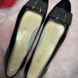 Salvatore Ferragamo Black Leather Loafers with Gold Accents